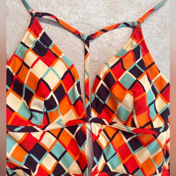 CUPSHE ~ Women’s Colorful Orange and Teal and Brown 1-Piece Swimwear size L - Picture 7 of 8